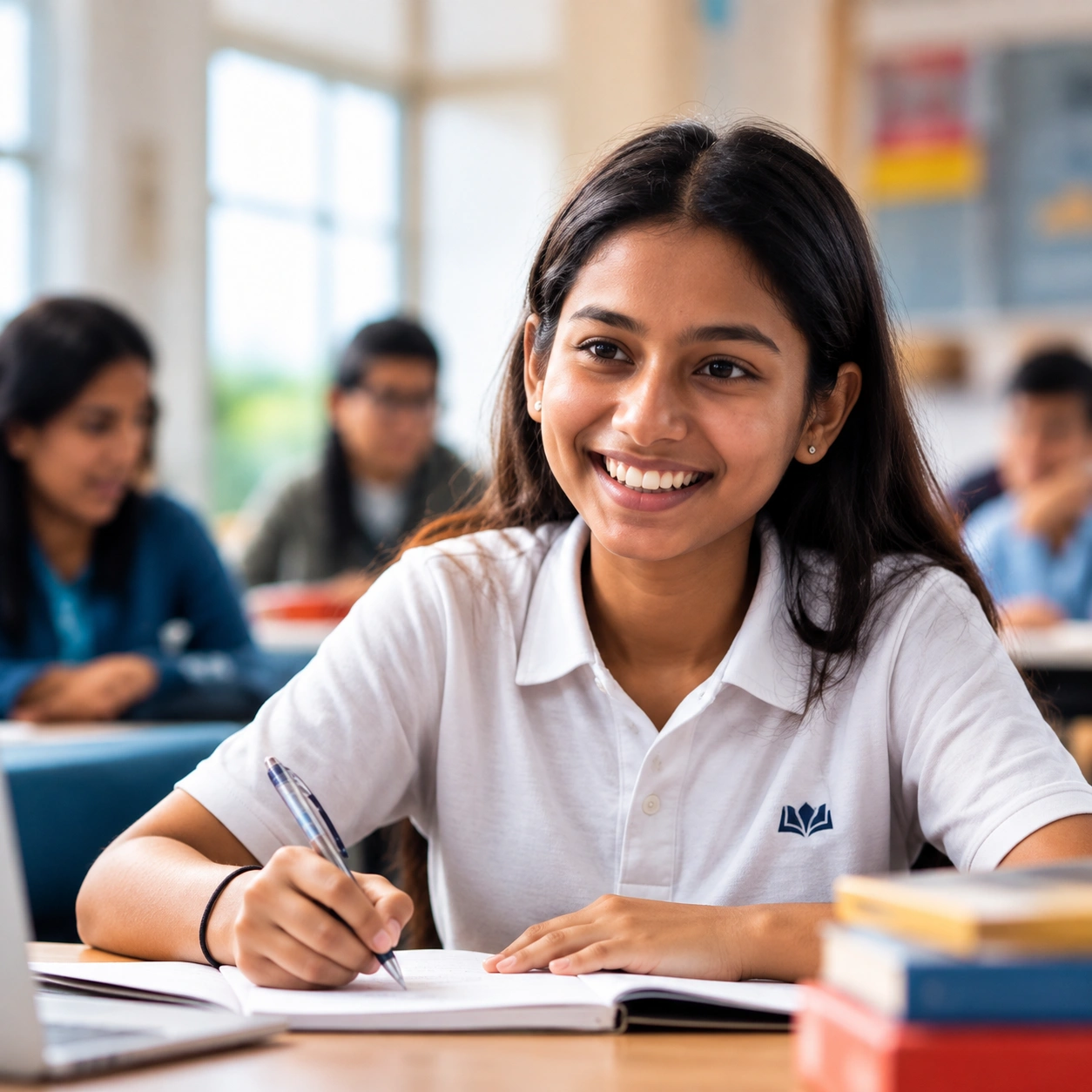 A student smiling in class, representing a brighter future for every student