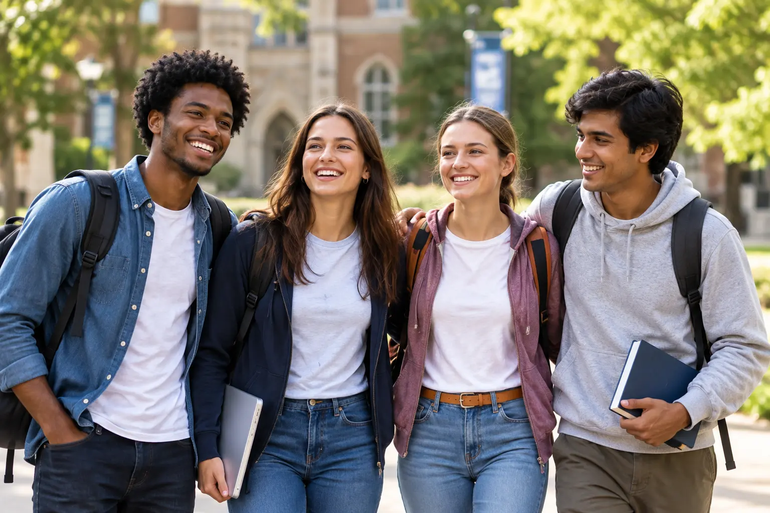Students walking together on a campus path